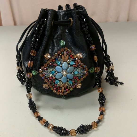 Mary Frances Handbags - Mary Frances Unique Beaded Bucket Bag Drawstring